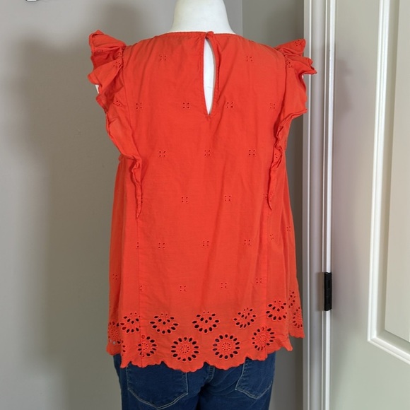 Kate Spade Eyelet Ruffle Top Geranium Orange Keyhole Back Sz L - Picture 7 of 12